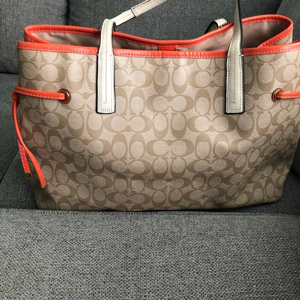 Coach Satchel Bag Orange And Tan Color Gem